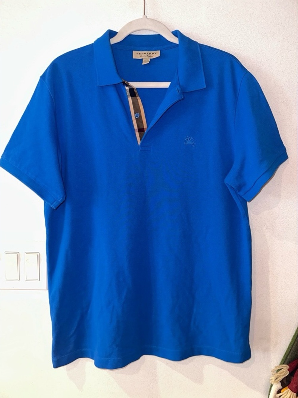 Burberry Men's Royal Blue Polo with Signature Check Placket